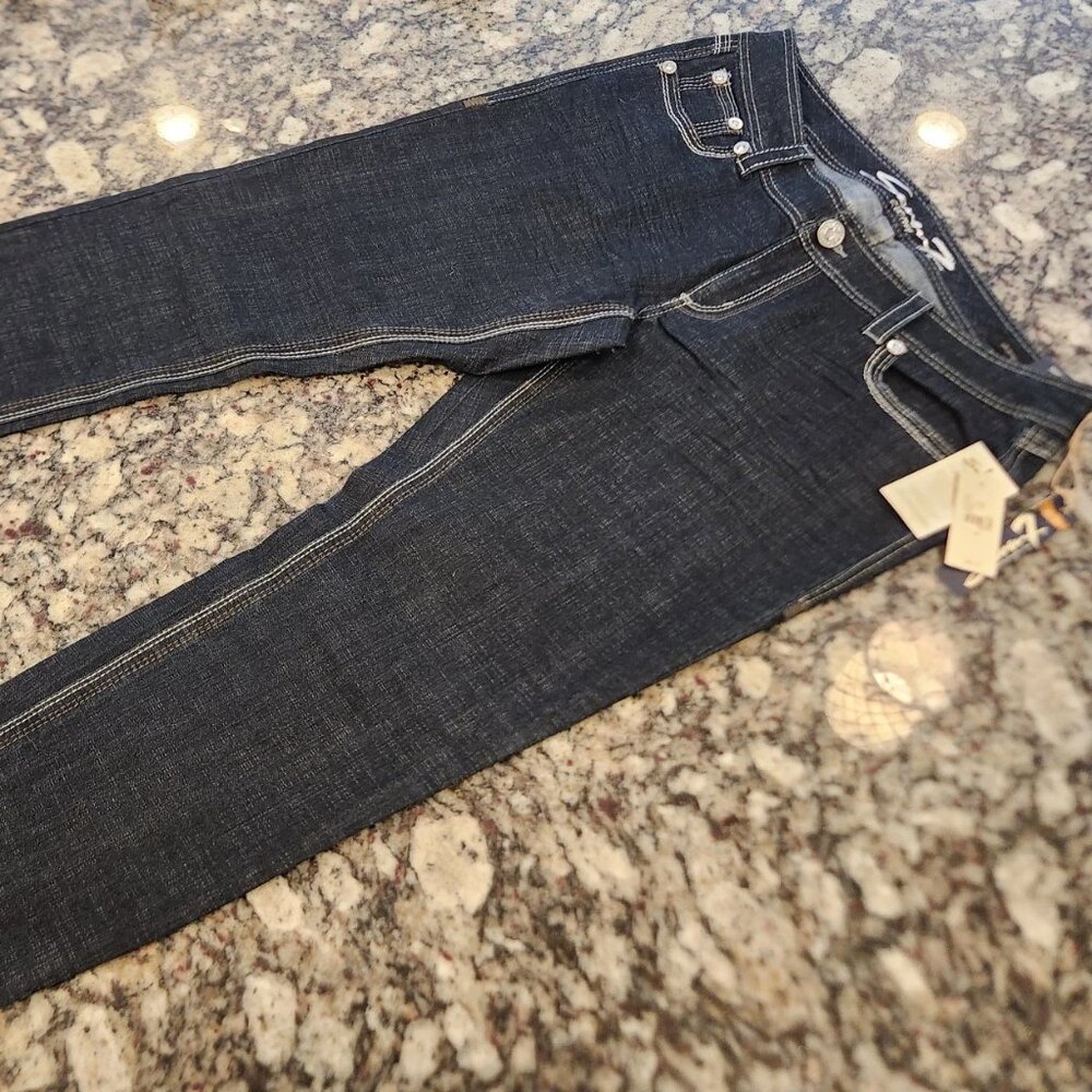Seven7 Luxe Mid-Rise Skinny Jeans Women 16 Stretch Dark Blue Rhinestone NWT
